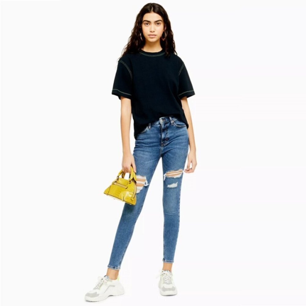 2/$30 Topshop Jamie High Rise Thigh Ripped Skinny Mid Denim Tint W30 #9305